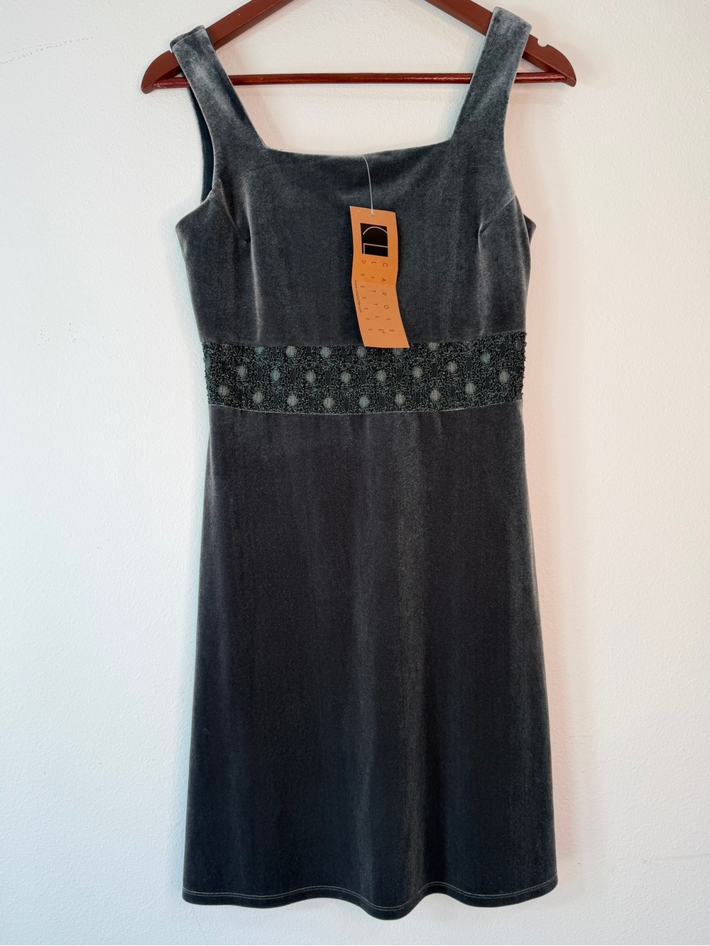 VTG NWT Carole Little Sage Green Velvet Mini Dress Whimsigoth Fairy Grunge SZ 4